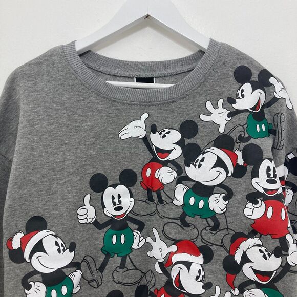 Disney Mickey Mouse Sweatshirt Women's XS Cropped Drawstring Gray - Picture 5 of 12